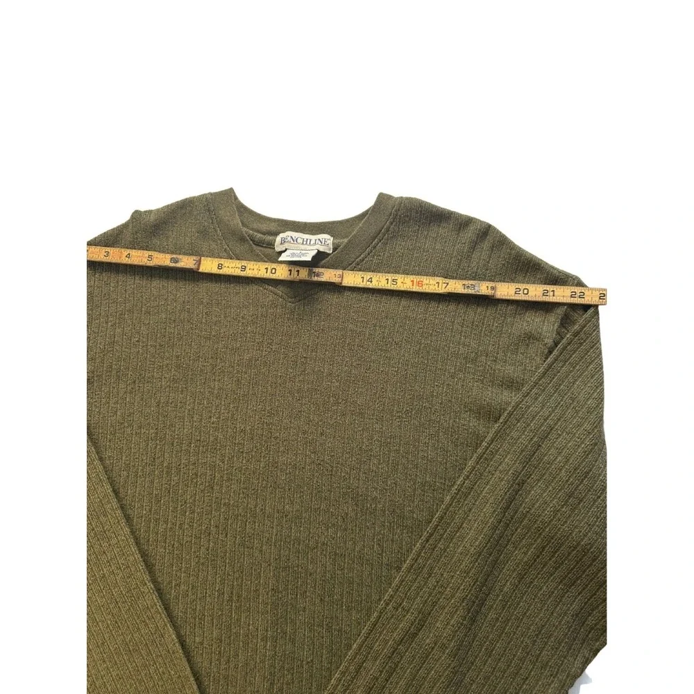 Vintage Benchline L Knit Sweater Fisherman Ribbed Crewneck Pullover Mens‎ Olive